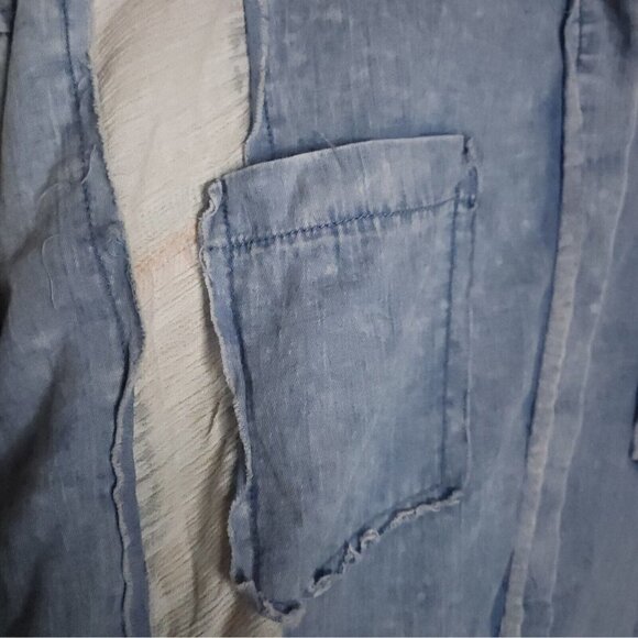 Gimmiks Boho Distressed Mixed Material Oversized Button Down Medium - Picture 4 of 9